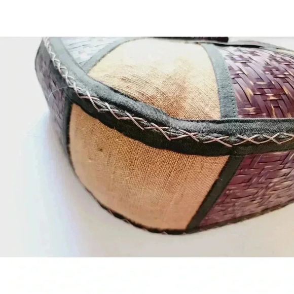 Vintage Unique Wood Exterior Satchel Top Handle Bag Vacation Resortwear Summer - Picture 4 of 12